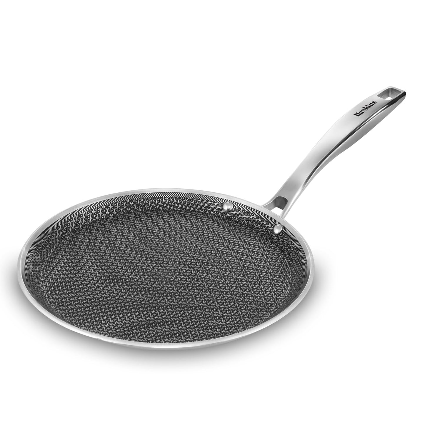 Hawkins Pro 26 cm Tri-Ply Stainless Steel with Shielded Nonstick Induction Flat Tava, Tawa with Stainless Steel Handle, Silver (PSNFT26)