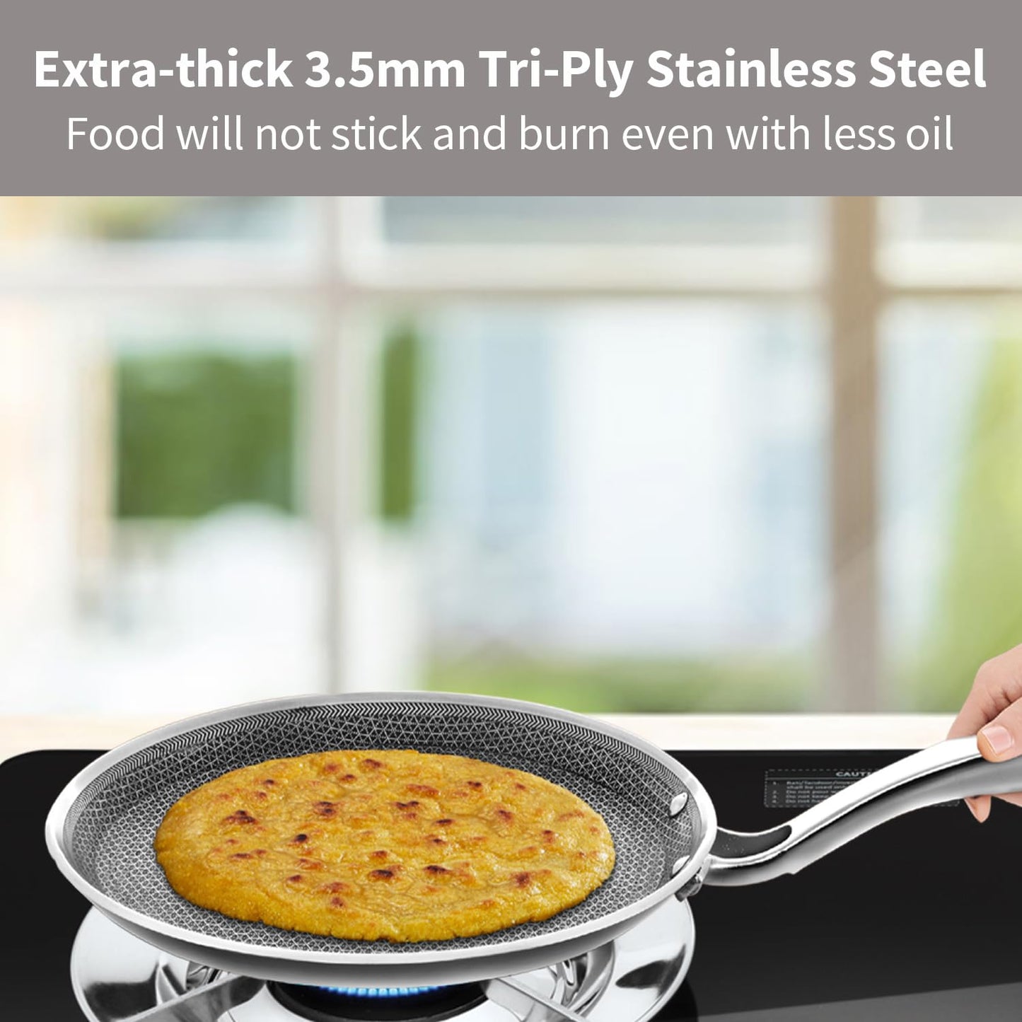 Hawkins Pro 26 cm Tri-Ply Stainless Steel with Shielded Nonstick Induction Flat Tava, Tawa with Stainless Steel Handle, Silver (PSNFT26)
