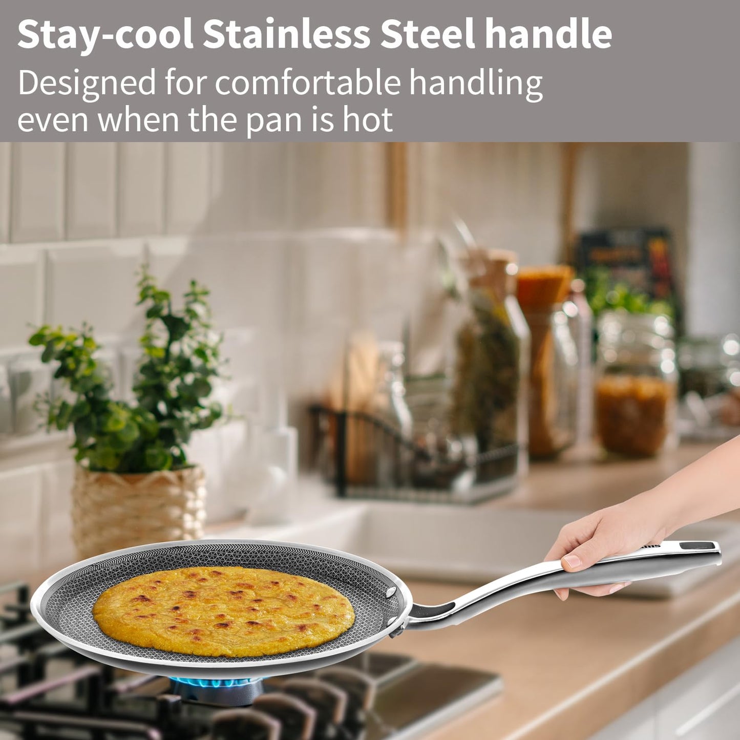 Hawkins Pro 26 cm Tri-Ply Stainless Steel with Shielded Nonstick Induction Flat Tava, Tawa with Stainless Steel Handle, Silver (PSNFT26)