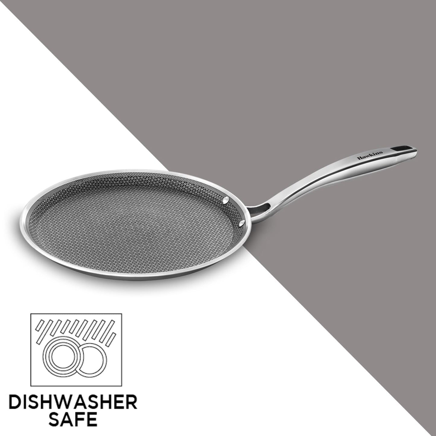Hawkins Pro 26 cm Tri-Ply Stainless Steel with Shielded Nonstick Induction Flat Tava, Tawa with Stainless Steel Handle, Silver (PSNFT26)