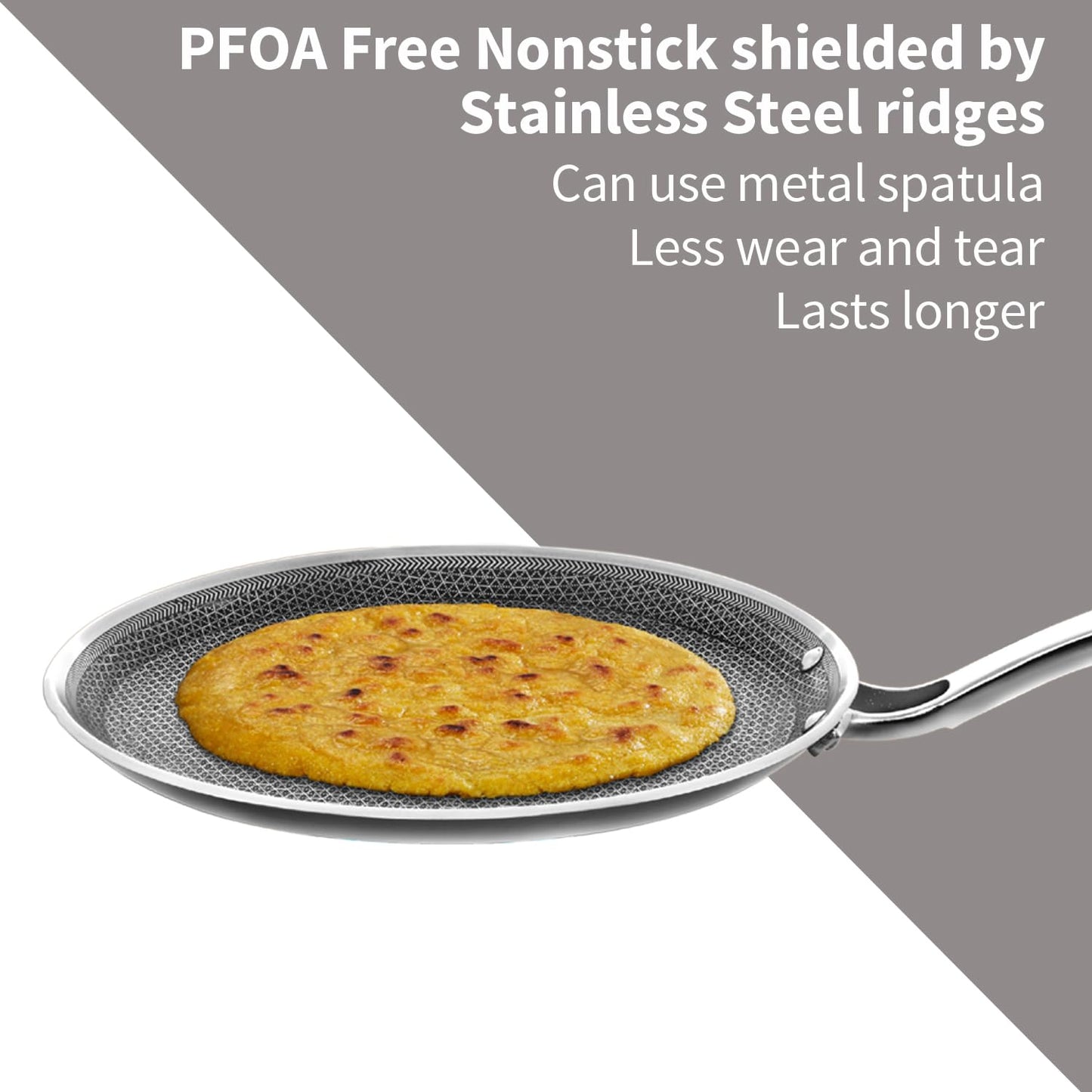 Hawkins Pro 26 cm Tri-Ply Stainless Steel with Shielded Nonstick Induction Flat Tava, Tawa with Stainless Steel Handle, Silver (PSNFT26)